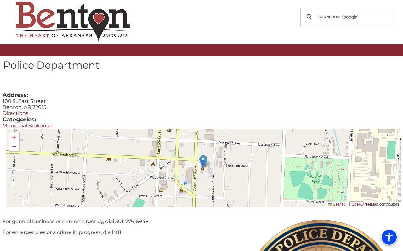 Benton Police Department official source for Saline County arrest records