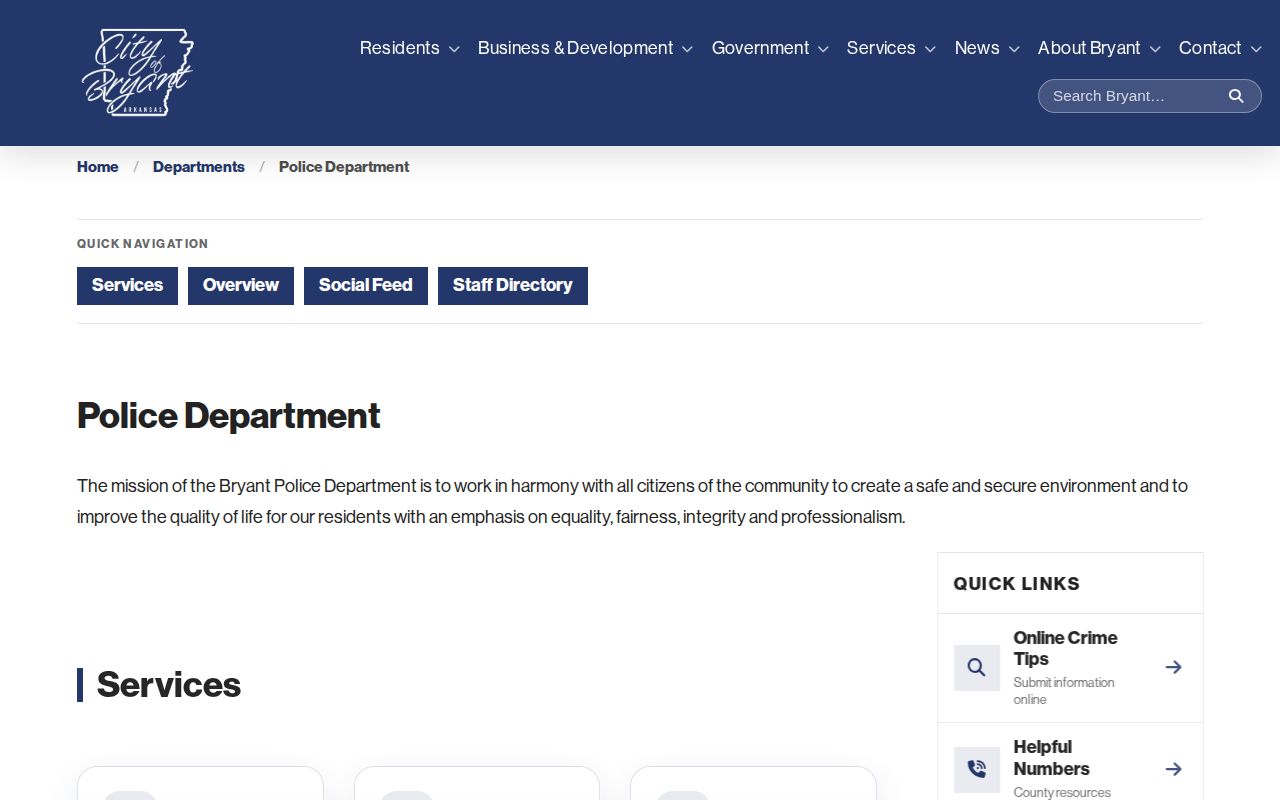 Bryant Police Department official page explaining Saline County arrest and jail routing