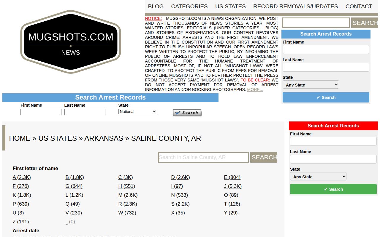 Unofficial Mugshots.com Saline County older crime and mugshot index