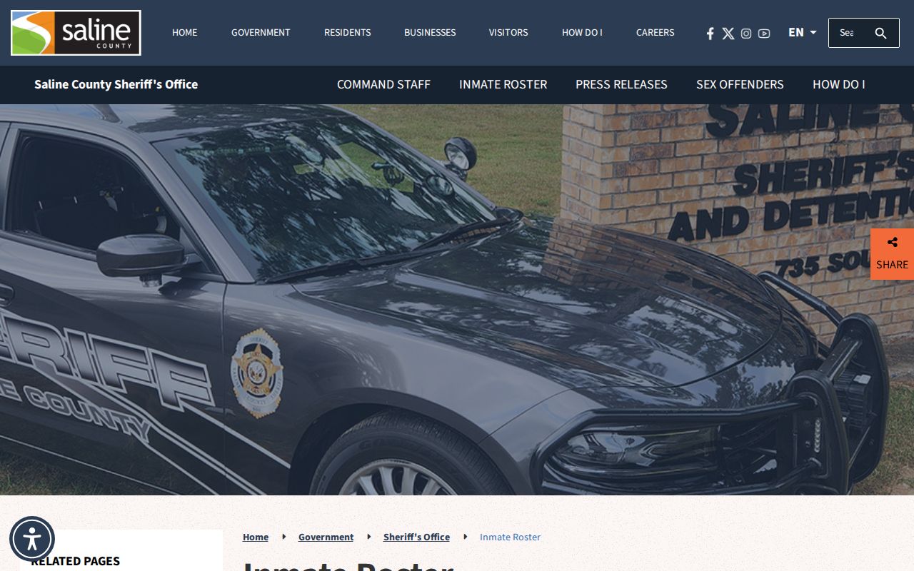 Saline County Detention Center official inmate roster and booking record interface