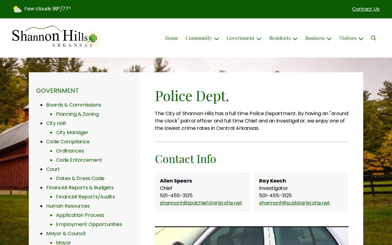 Shannon Hills Police Department official source for Saline County arrest records